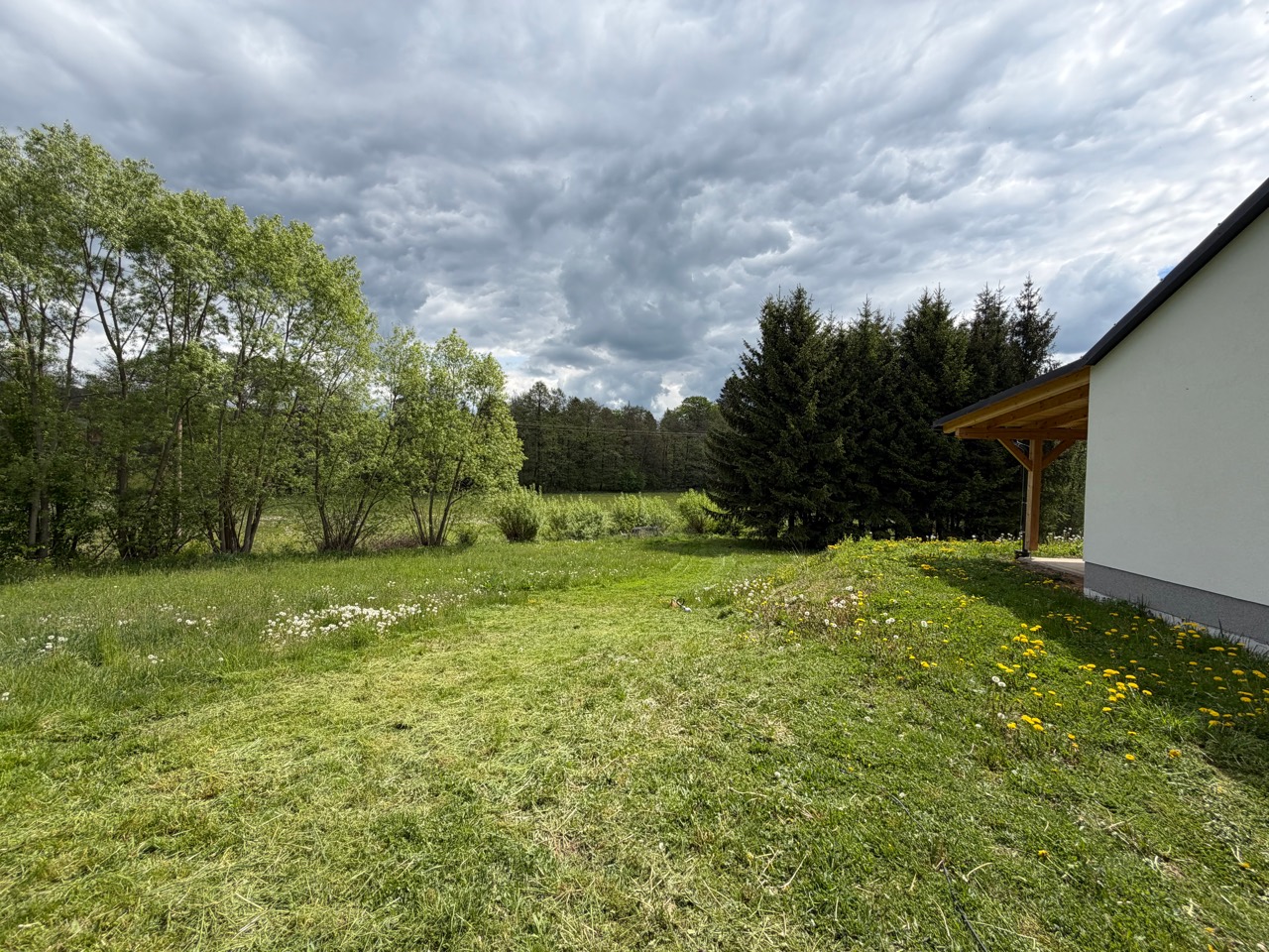 Východní zahrada, malý lesík a volná krajina u domu